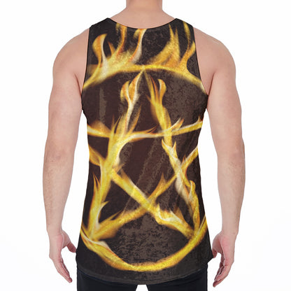 Flaming Pentagram Symbol Print Men's Velvet Tank Top