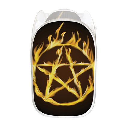 Flaming Pentagram Symbol Print Mesh Laundry Hamper