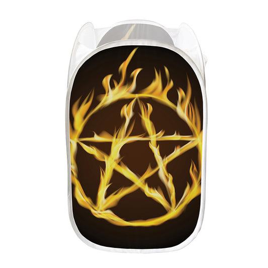 Flaming Pentagram Symbol Print Mesh Laundry Hamper