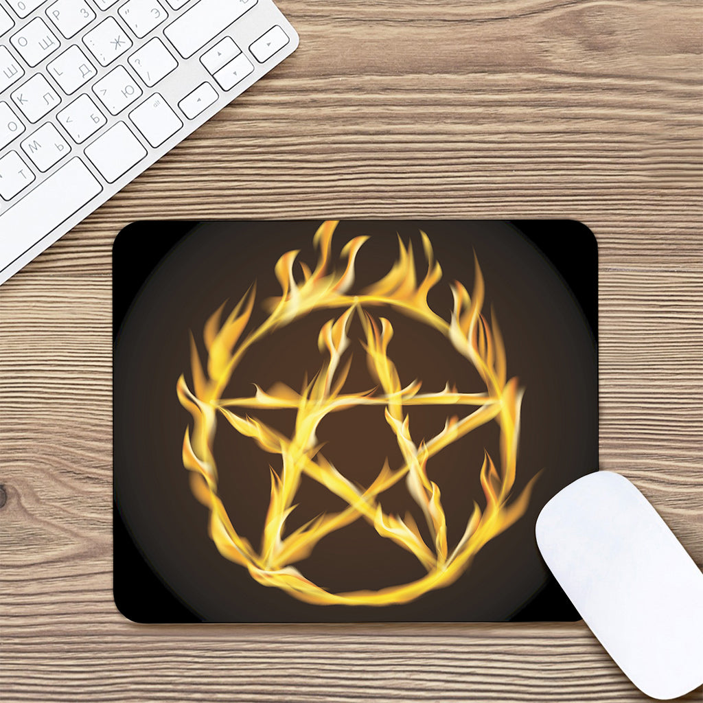 Flaming Pentagram Symbol Print Mouse Pad