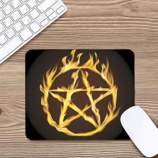 Flaming Pentagram Symbol Print Mouse Pad