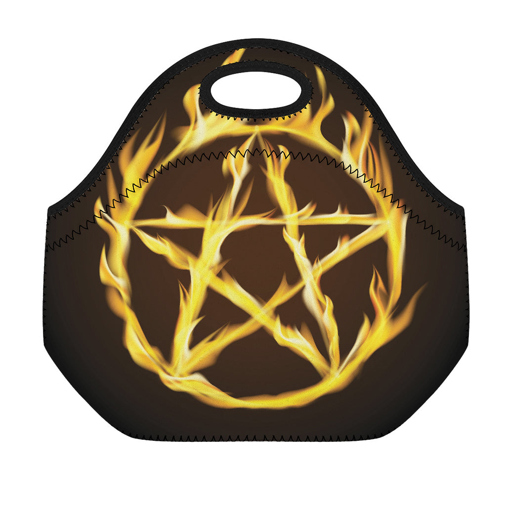 Flaming Pentagram Symbol Print Neoprene Lunch Bag