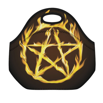 Flaming Pentagram Symbol Print Neoprene Lunch Bag