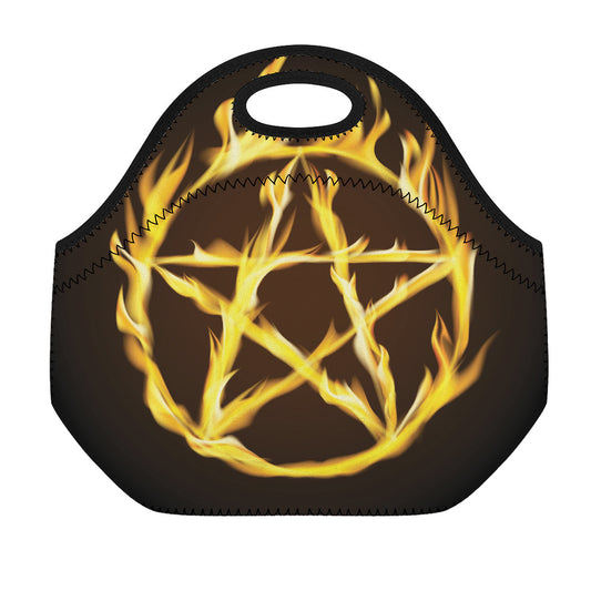 Flaming Pentagram Symbol Print Neoprene Lunch Bag
