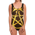 Flaming Pentagram Symbol Print One Piece Swimsuit