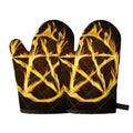 Flaming Pentagram Symbol Print Oven Mitts