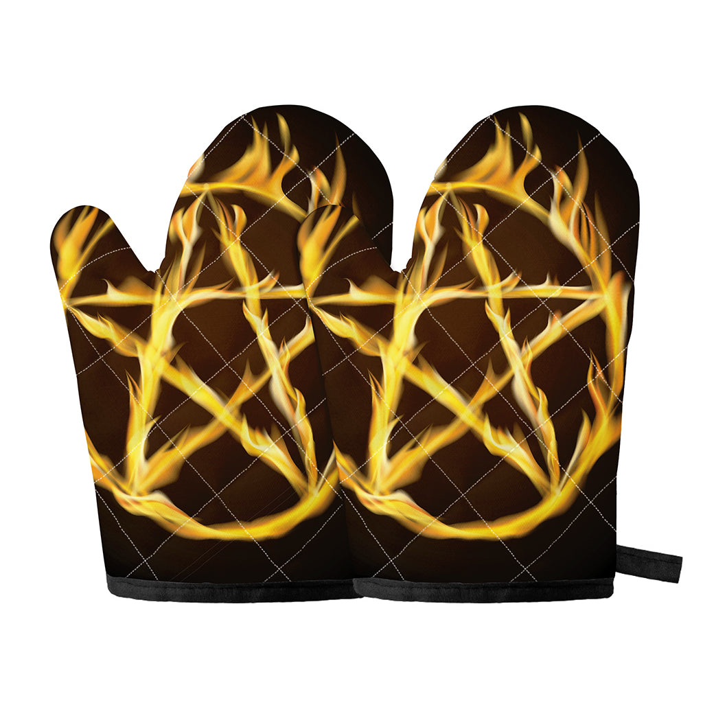 Flaming Pentagram Symbol Print Oven Mitts