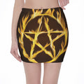 Flaming Pentagram Symbol Print Pencil Mini Skirt