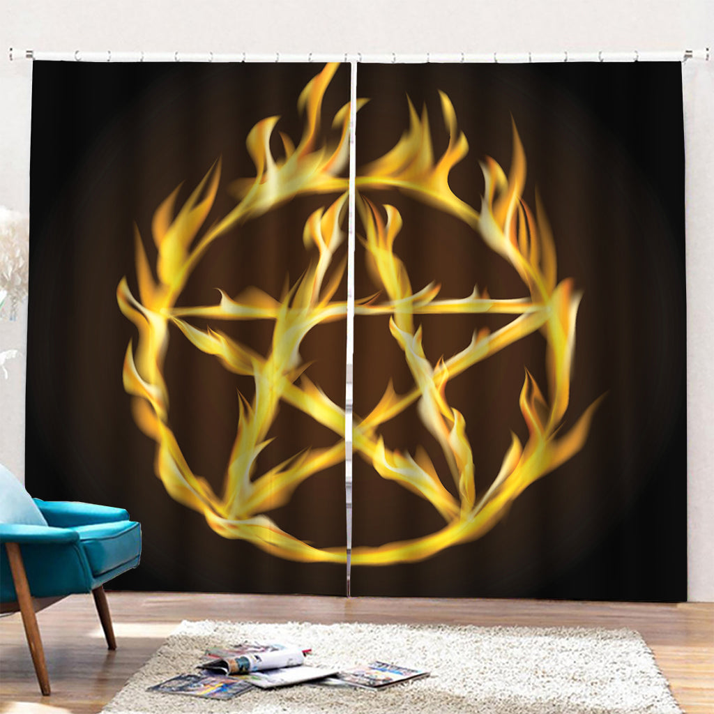 Flaming Pentagram Symbol Print Pencil Pleat Curtains