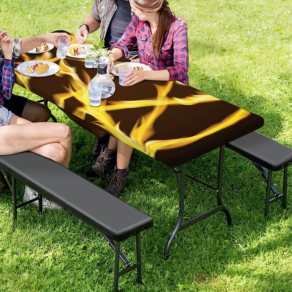 Flaming Pentagram Symbol Print Picnic Table Cover