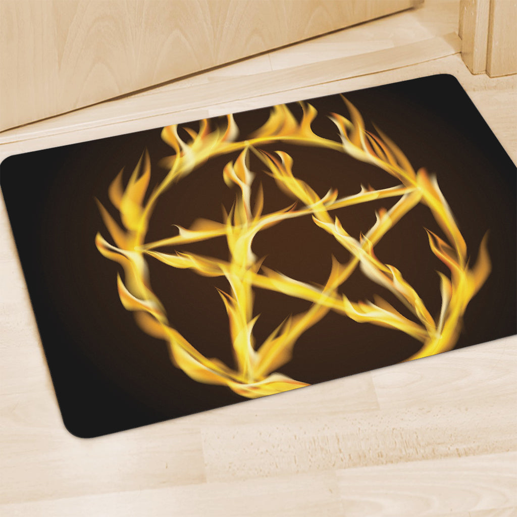 Flaming Pentagram Symbol Print Polyester Doormat