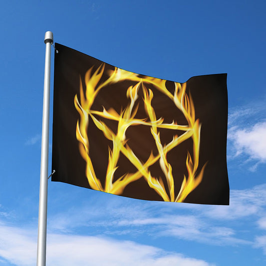 Flaming Pentagram Symbol Print Polyester Flag