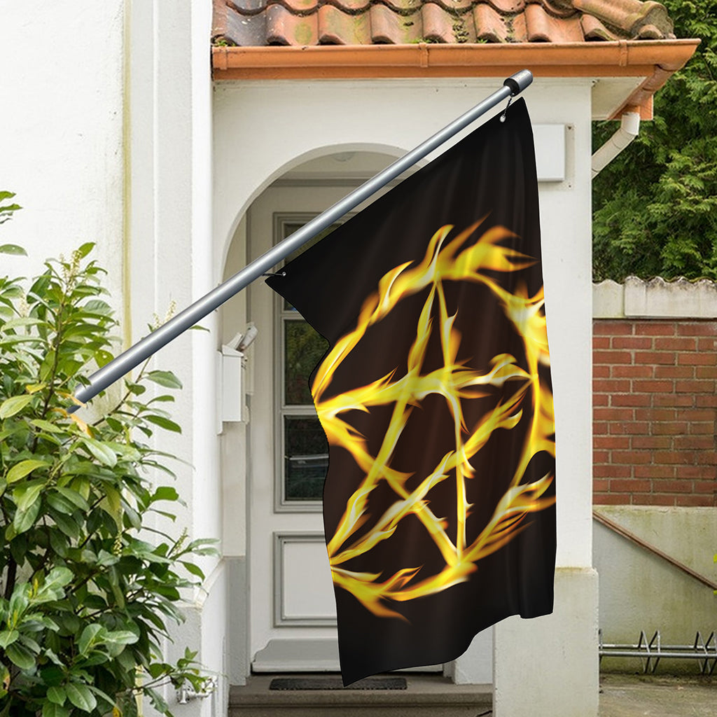 Flaming Pentagram Symbol Print Polyester Flag