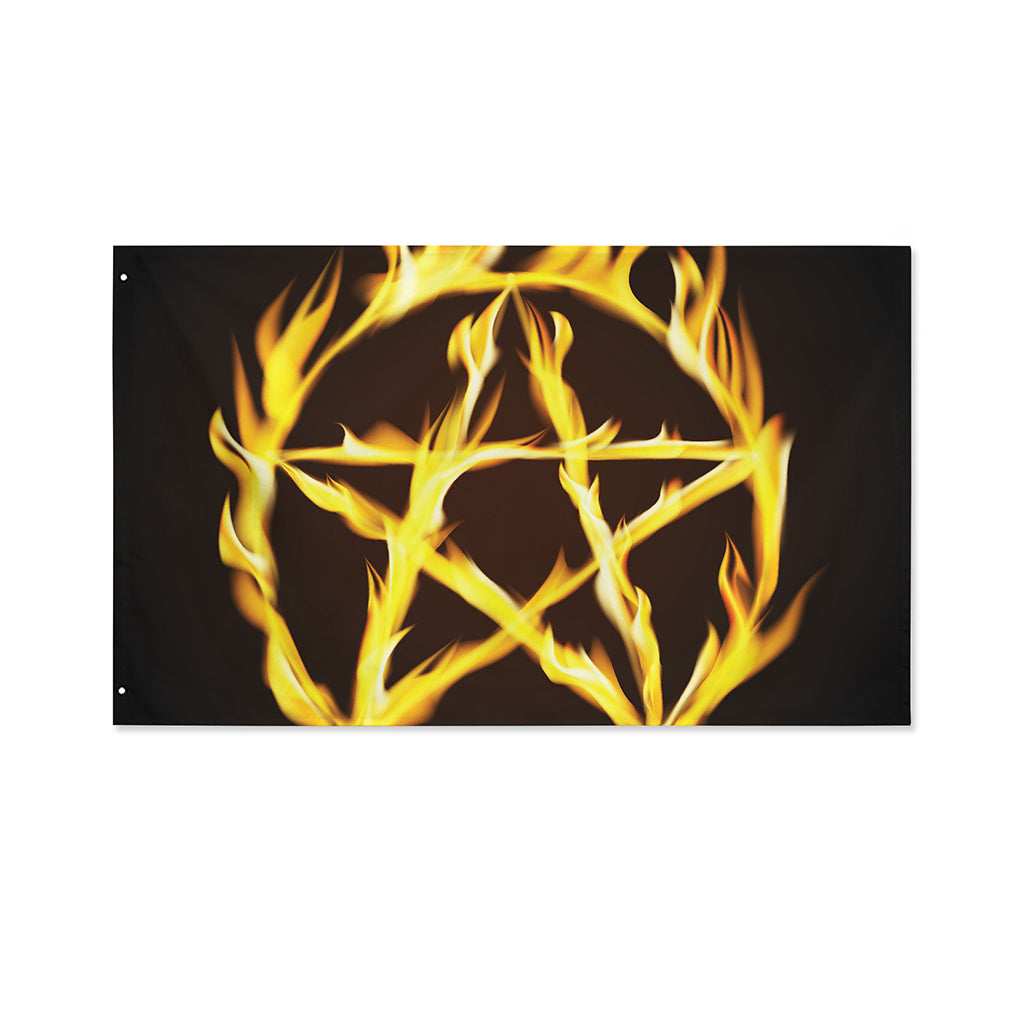 Flaming Pentagram Symbol Print Polyester Flag