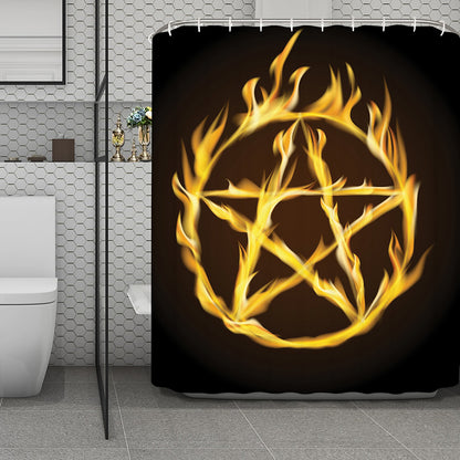 Flaming Pentagram Symbol Print Polyester Shower Curtain