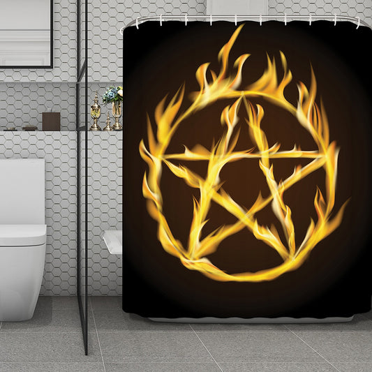 Flaming Pentagram Symbol Print Polyester Shower Curtain