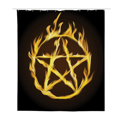 Flaming Pentagram Symbol Print Polyester Shower Curtain