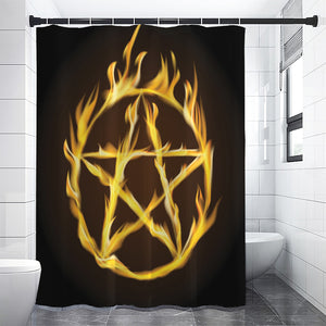 Flaming Pentagram Symbol Print Premium Shower Curtain