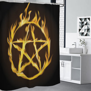 Flaming Pentagram Symbol Print Premium Shower Curtain