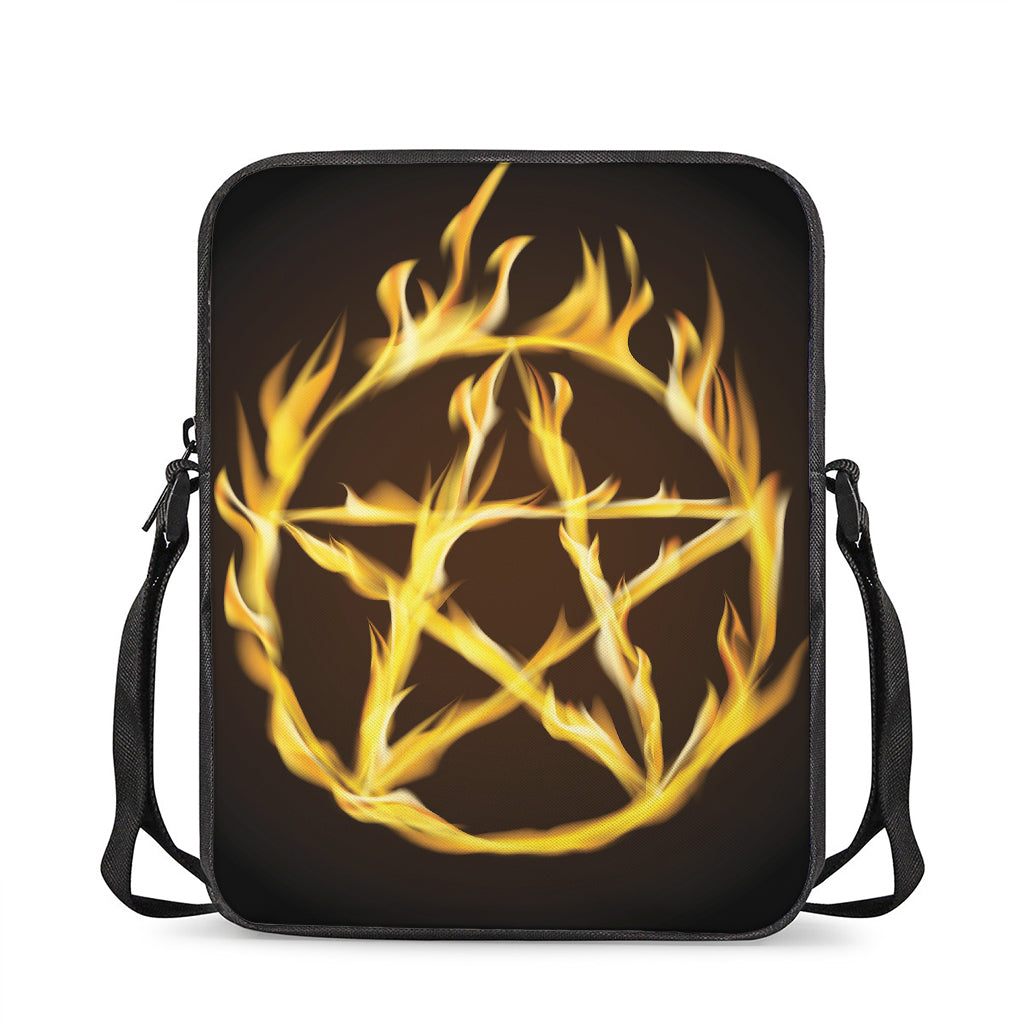 Flaming Pentagram Symbol Print Rectangular Crossbody Bag