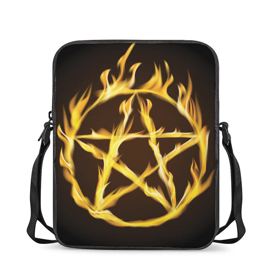 Flaming Pentagram Symbol Print Rectangular Crossbody Bag