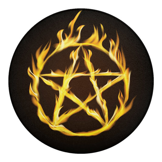 Flaming Pentagram Symbol Print Round Blanket