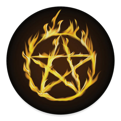 Flaming Pentagram Symbol Print Round Floor Mat