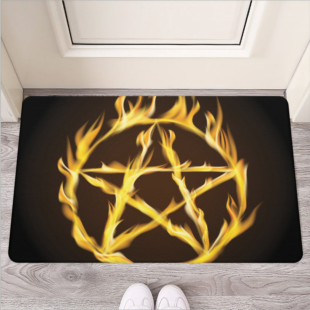 Flaming Pentagram Symbol Print Rubber Doormat