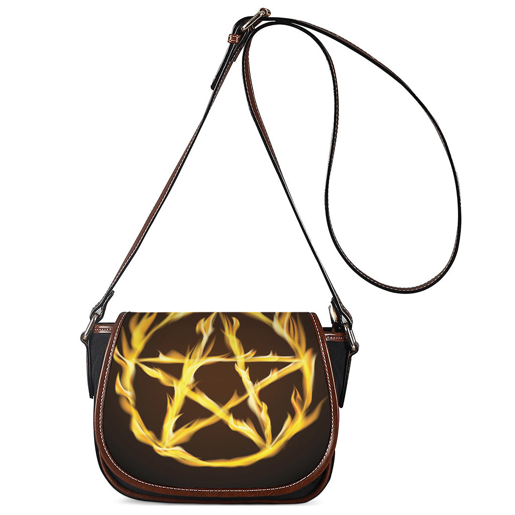 Flaming Pentagram Symbol Print Saddle Bag