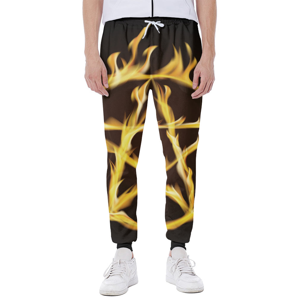 Flaming Pentagram Symbol Print Scuba Joggers