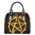 Flaming Pentagram Symbol Print Shoulder Handbag