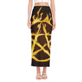 Flaming Pentagram Symbol Print Side Slit Maxi Skirt