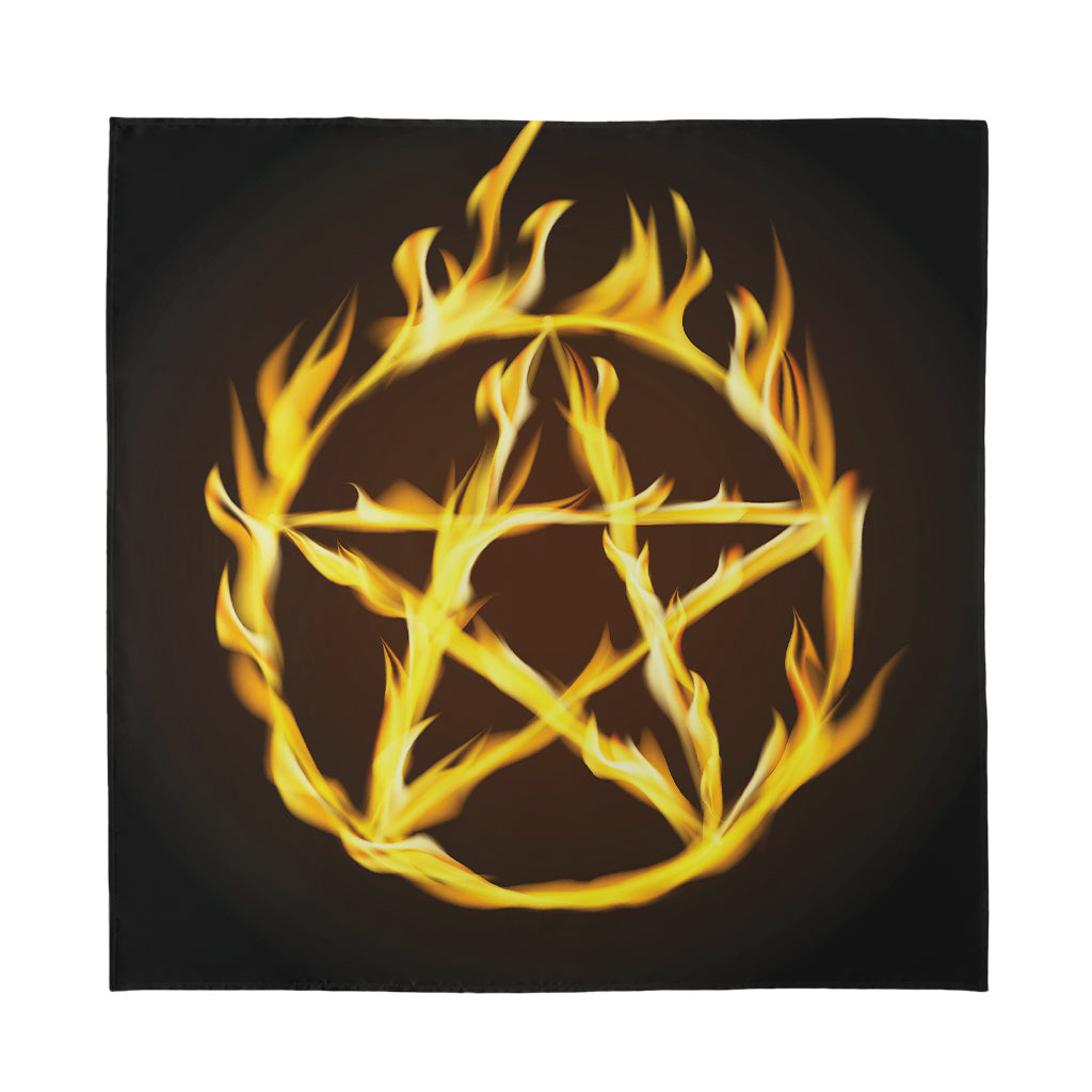Flaming Pentagram Symbol Print Silk Bandana