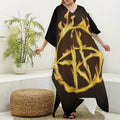 Flaming Pentagram Symbol Print Silk V-Neck Kaftan Dress