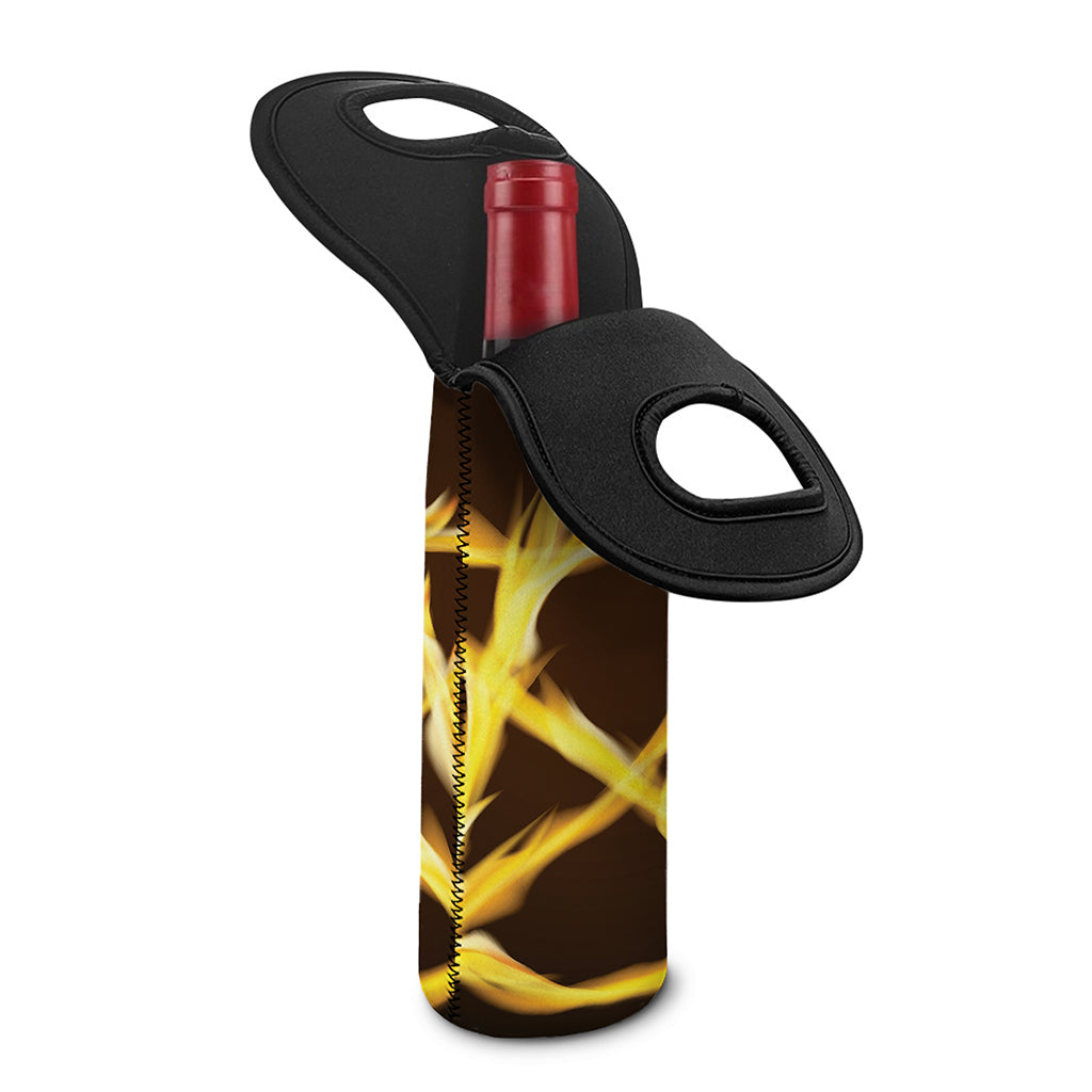Flaming Pentagram Symbol Print Single Neoprene Wine Tote