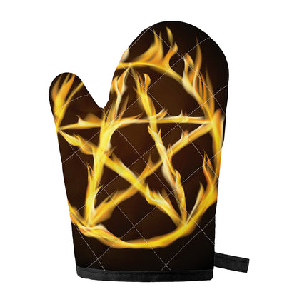 Flaming Pentagram Symbol Print Single Oven Mitt