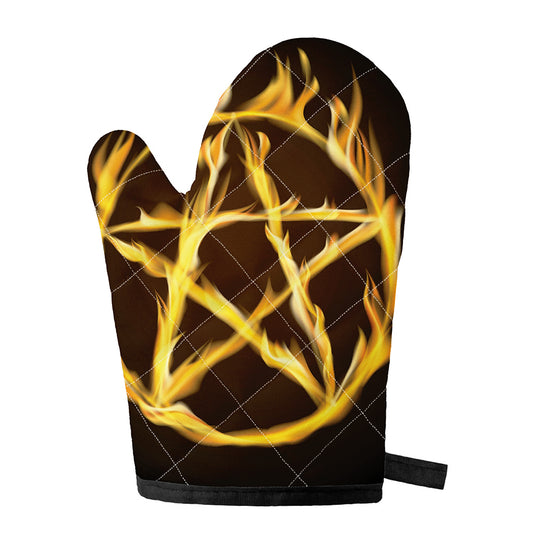Flaming Pentagram Symbol Print Single Oven Mitt