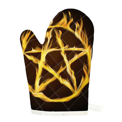 Flaming Pentagram Symbol Print Single Oven Mitt