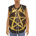 Flaming Pentagram Symbol Print Sleeveless Baseball Jersey