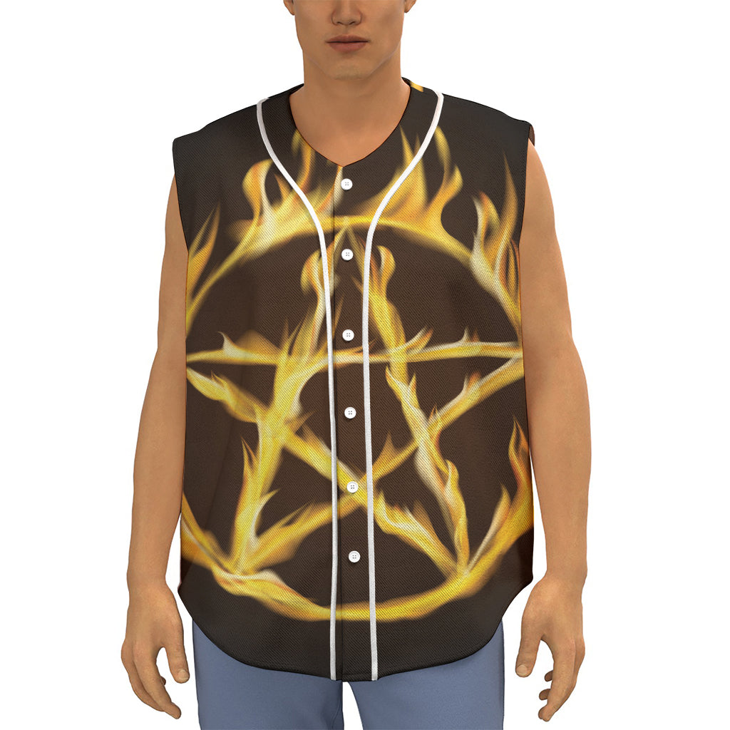 Flaming Pentagram Symbol Print Sleeveless Baseball Jersey