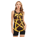 Flaming Pentagram Symbol Print Sleeveless One Piece Swimsuit