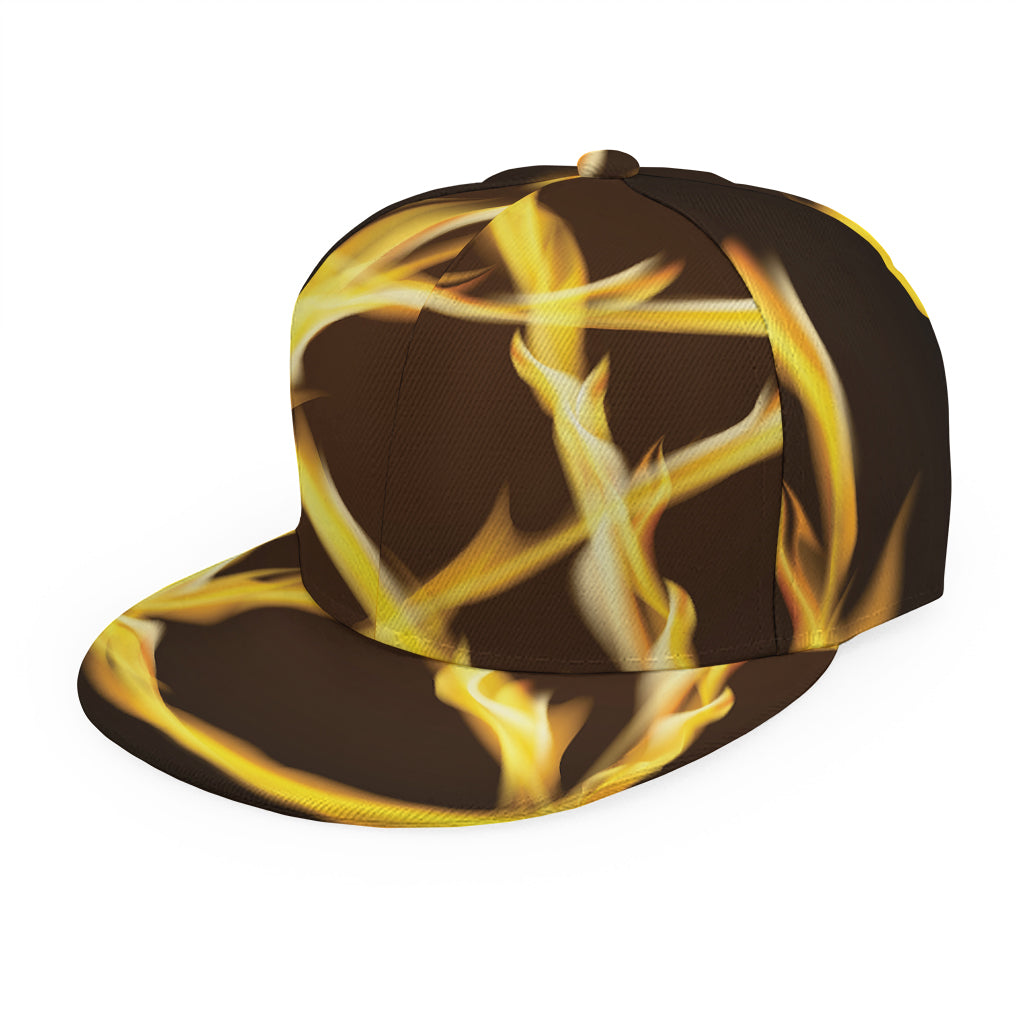 Flaming Pentagram Symbol Print Snapback Cap