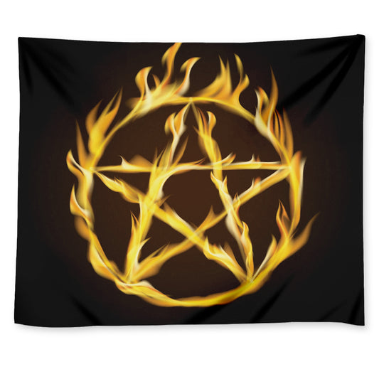 Flaming Pentagram Symbol Print Tapestry