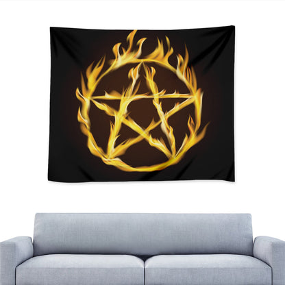 Flaming Pentagram Symbol Print Tapestry