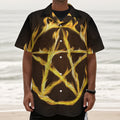 Flaming Pentagram Symbol Print Textured Short Sleeve Shirt