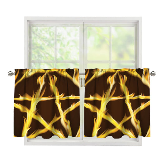Flaming Pentagram Symbol Print Tier Curtains