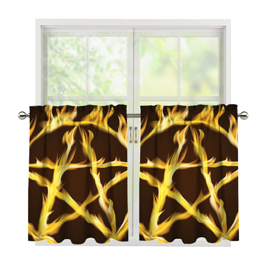 Flaming Pentagram Symbol Print Tier Curtains