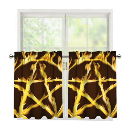 Flaming Pentagram Symbol Print Tier Curtains