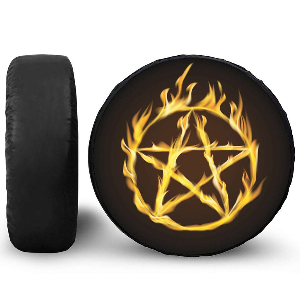 Flaming Pentagram Symbol Print Tire Cover
