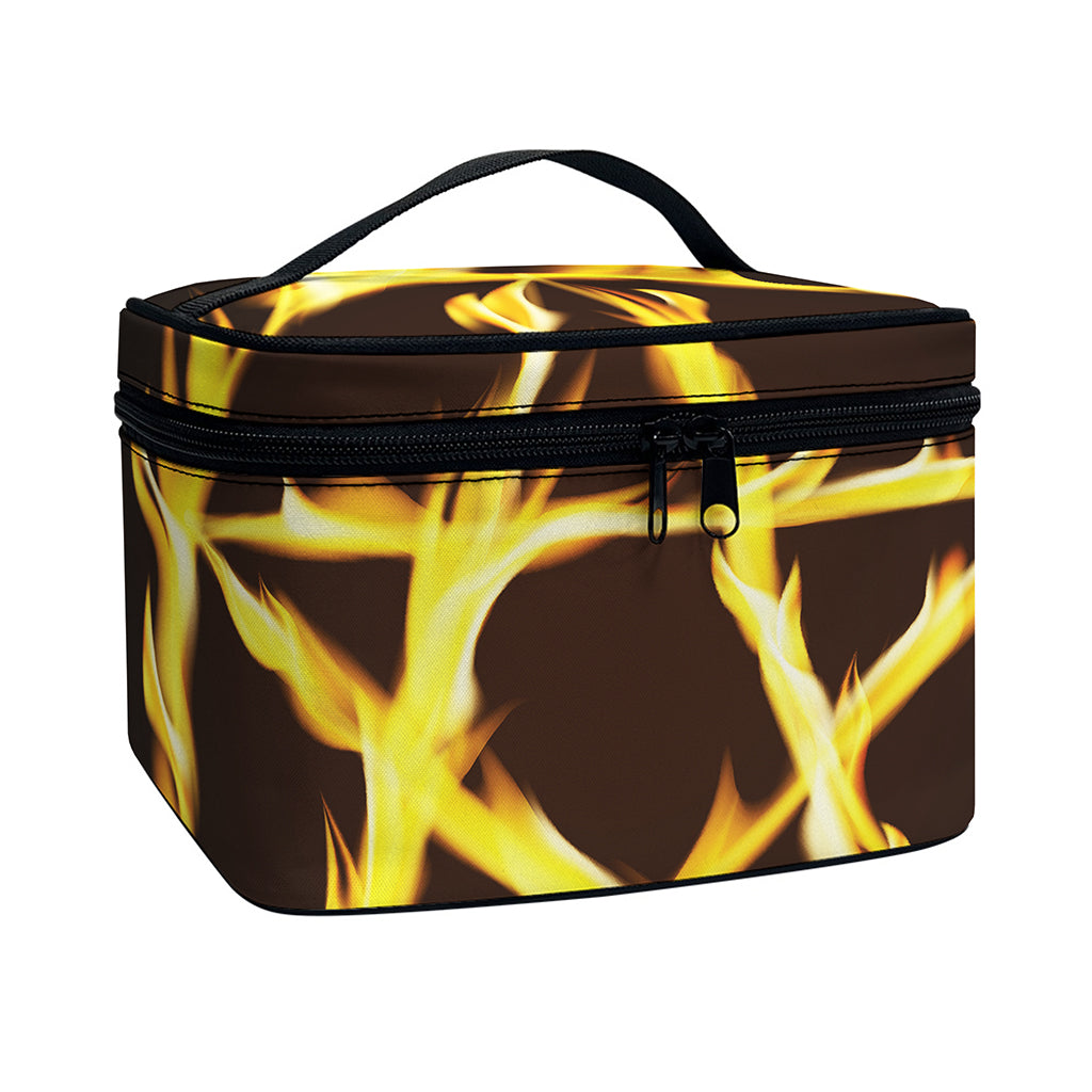 Flaming Pentagram Symbol Print Travel Makeup Bag